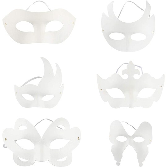 Blank Mardi Gras Paper Masks for Decorating, Masquerade Party (6 Designs, 12 Pack)